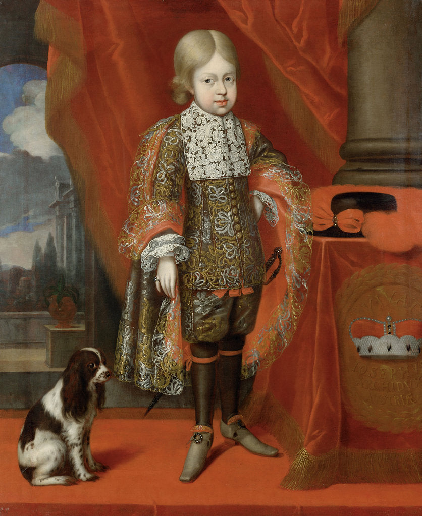 Detail of The future emperor Joseph I at the age of six with a dog, 1684, 1684 by Benjamin von Block