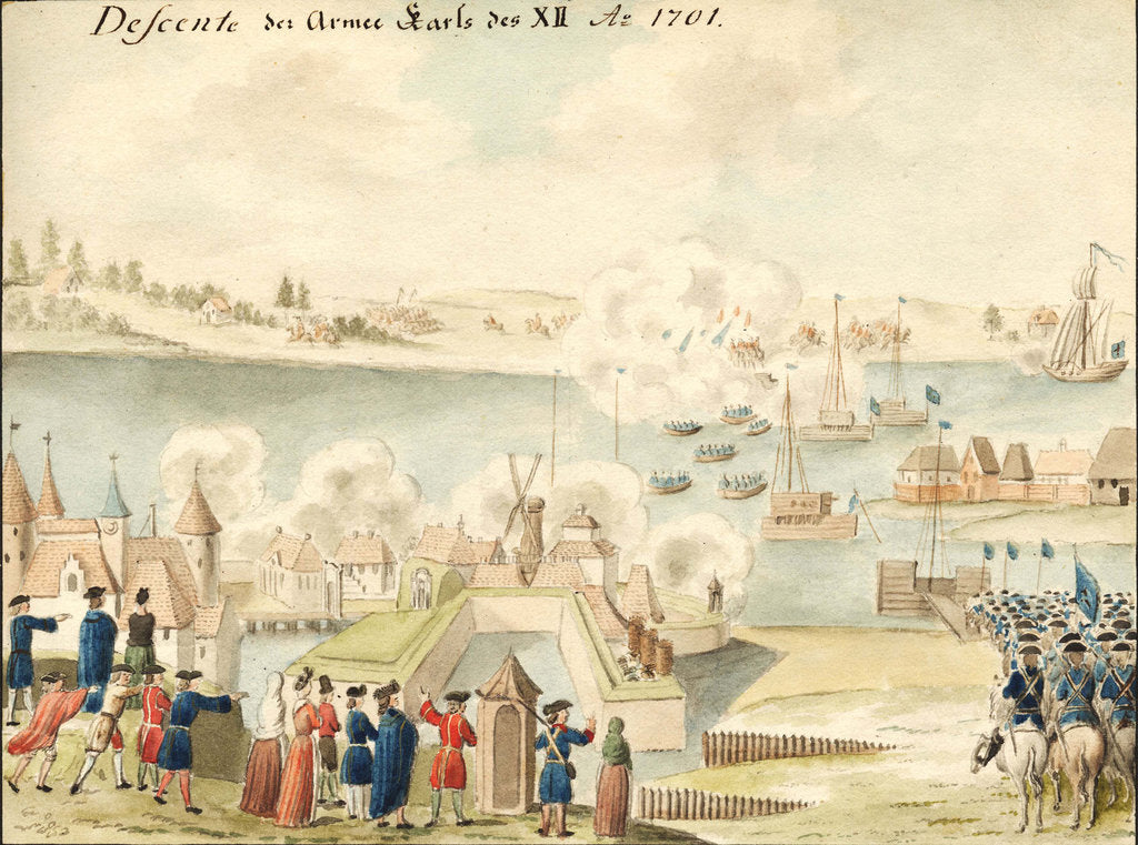 Detail of Charles XII is crossing the Düna 1701, 1770-1780s by Johann Christoph Brotze