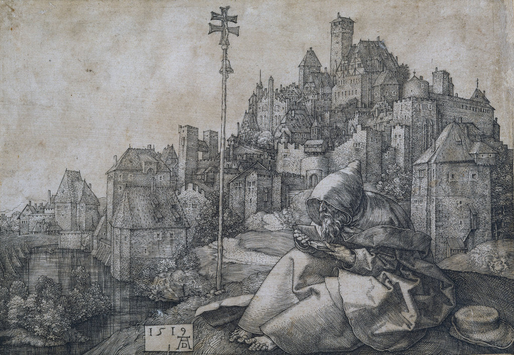 Detail of Saint Anthony in front of the town, 1519 by Albrecht Dürer