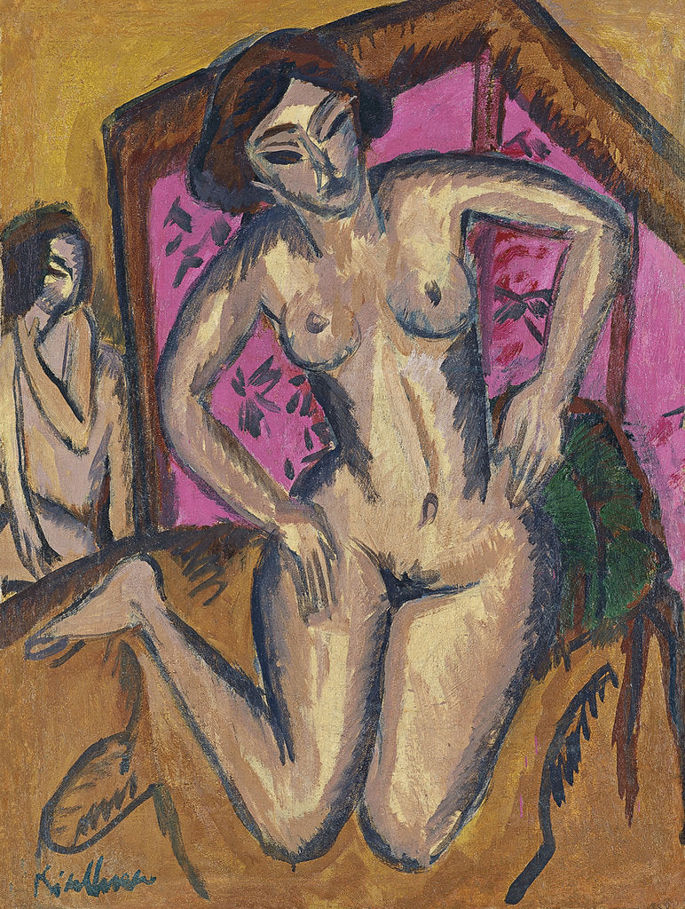 Kneeling Nude in front of Red Screen, ca 1911-1912 by Ernst Ludwig Kirchner