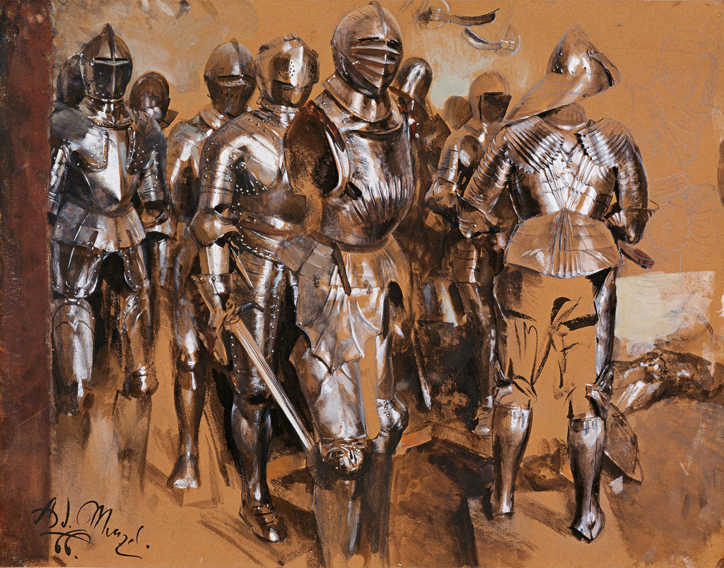 Detail of Armor Chamber Fantasy, 1866 by Adolph Friedrich von Menzel