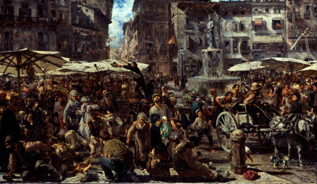 Detail of Piazza d?Erbe in Verona, 1884 by Adolph Friedrich von Menzel