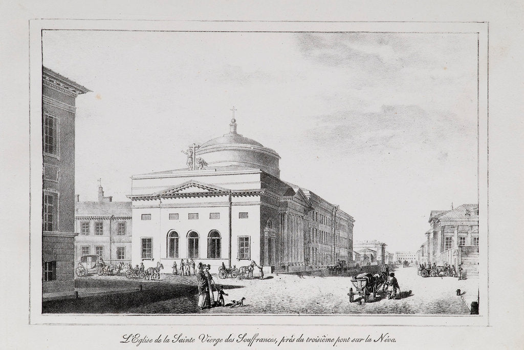 Detail of The Church of Joy of all who sorrow (Series Views of Saint Petersburg), 1820s by Alexander Pluchart