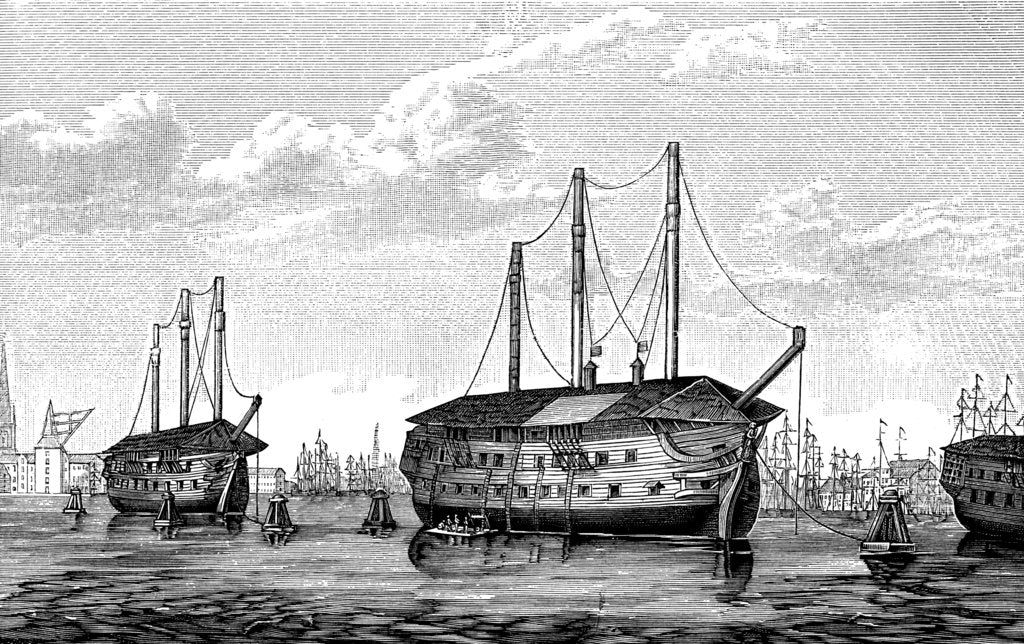Detail of The Danish prison-ships Dronning Maria and Waldemar at Copenhagen, 1848-1849 by Anonymous