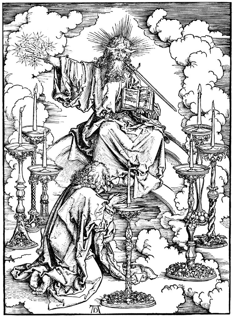Detail of St Johns Vision of Christ and the Seven Candlesticks by Albrecht Dürer
