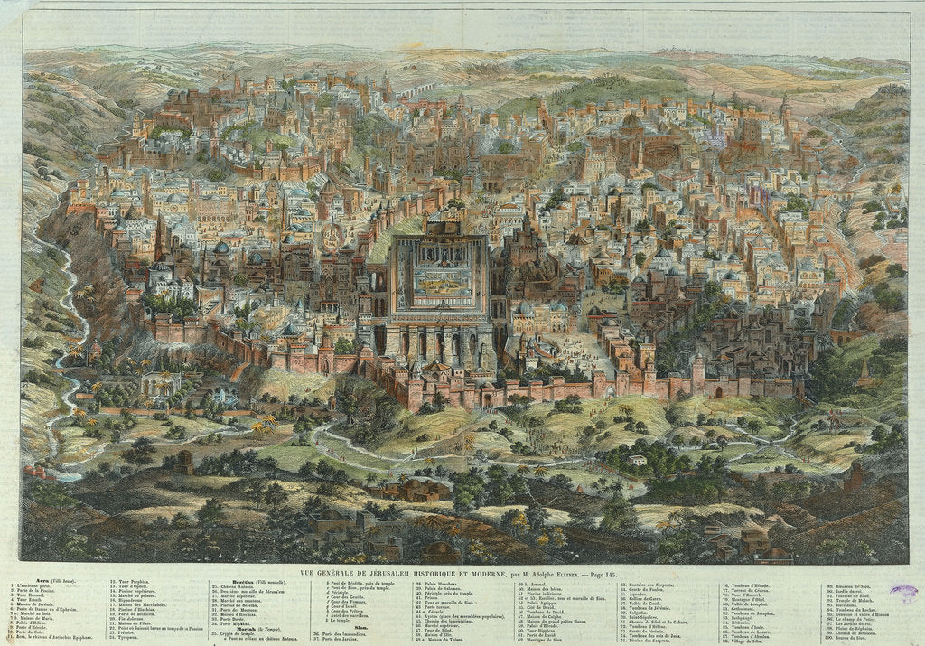 Detail of The Jerusalem Map (Vue générale de Jérusalem historique et moderne), ca 1862 by Adolf Eltzner