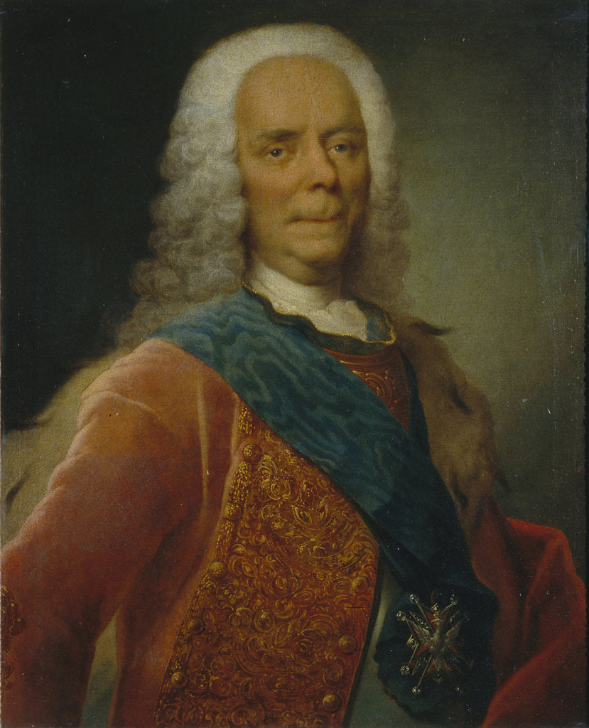 Detail of Portrait of Prince Vasili Vladimirovich Dolgorukov, before 1746 by Georg-Christoph Grooth