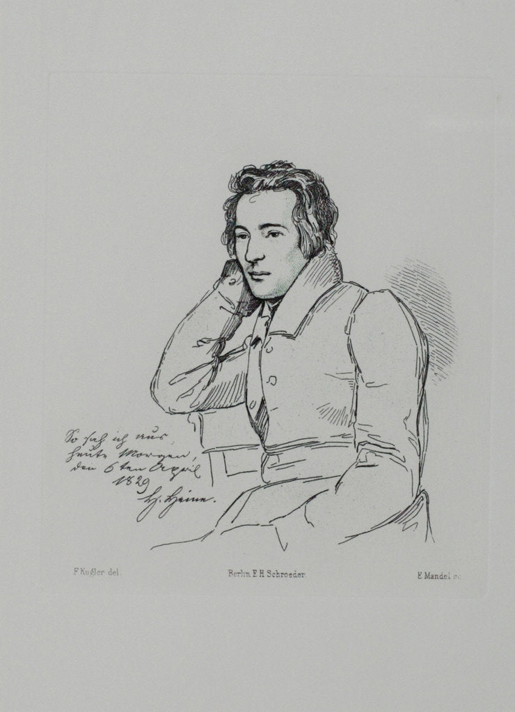 Detail of Portrait of the poet Heinrich Heine After Franz Kugler from 1829, 1854 by Eduard Mandel
