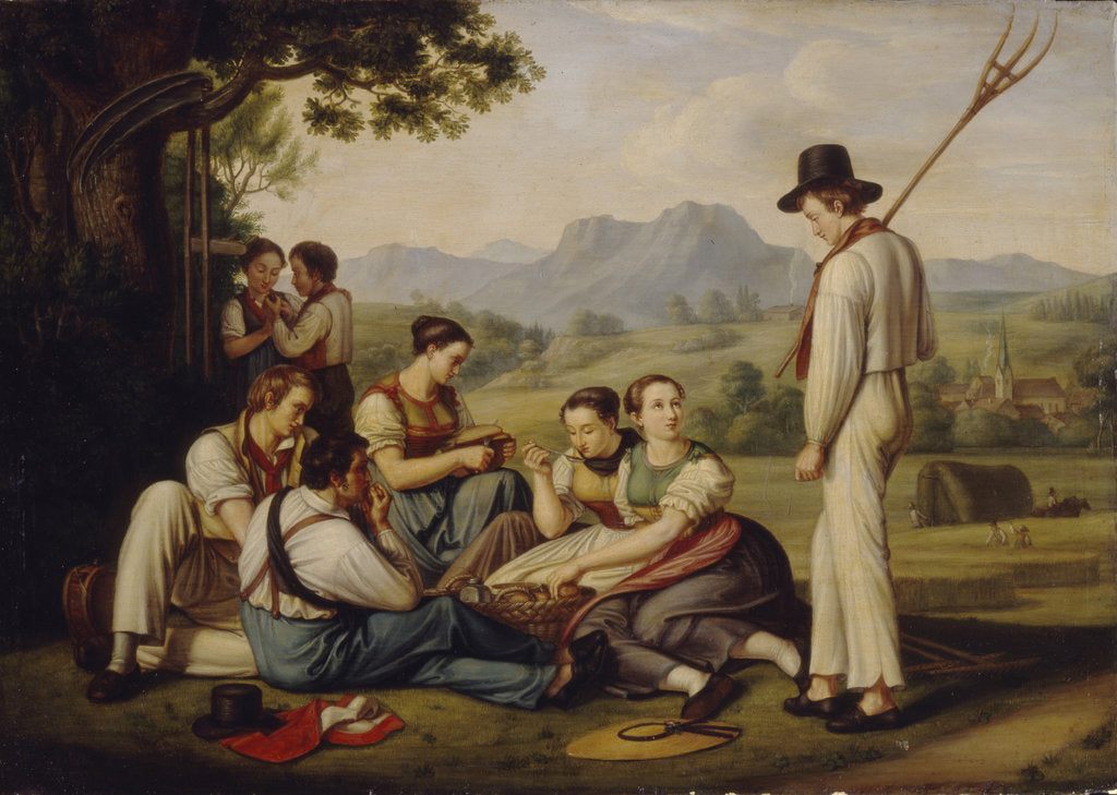 Detail of Mowers resting, 1819 by Joseph Anton Rhomberg