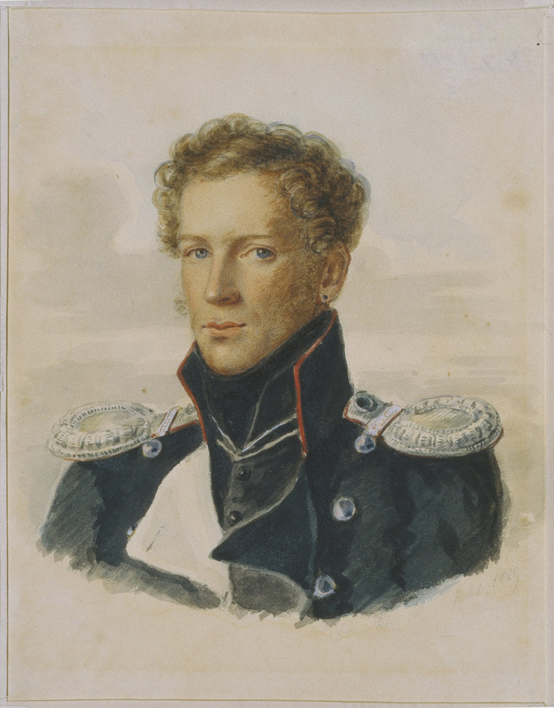 Detail of Sergey Lanskoy, Officer of the Chevalier Guard, 1829 by Alois Gustav Rockstuhl