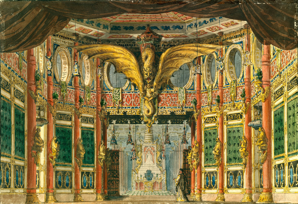 Detail of Stage design for the opera The Bronze Horse by D. Auber, 1837 by Andreas Leonhard Roller