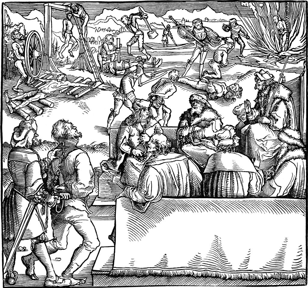 Detail of Court session. Illustration from the book Phisicke Against Fortune by Petrarch, 1532 by Hans Weiditz the Younger