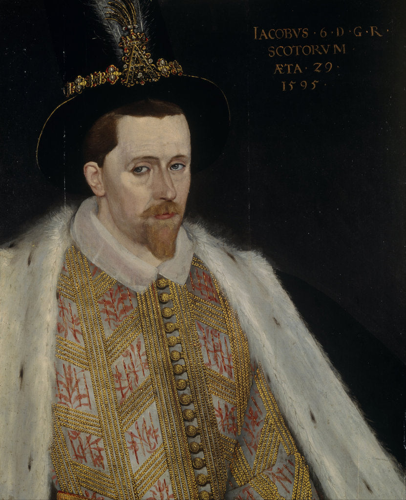 Detail of James VI and I, King of Scotland, 1595 by Adrian Vanson