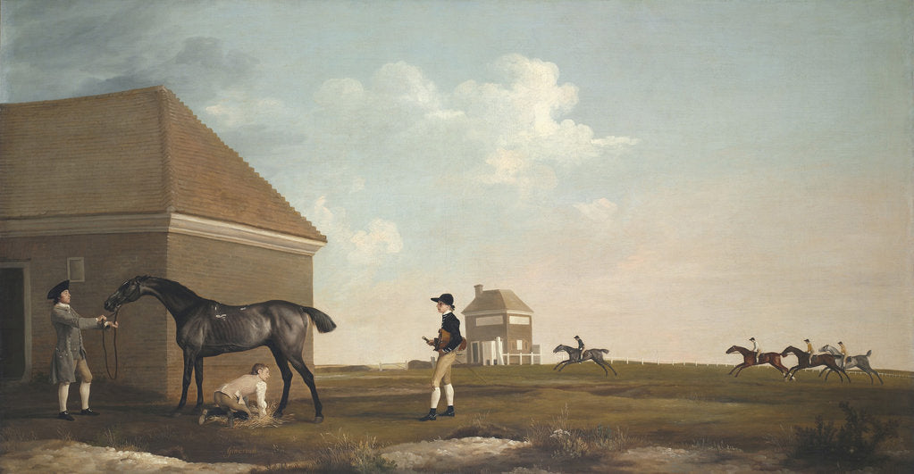 Detail of Gimcrack on Newmarket Heath, with a Trainer, a Stable-Lad, and a Jockey, 1765 by George Stubbs