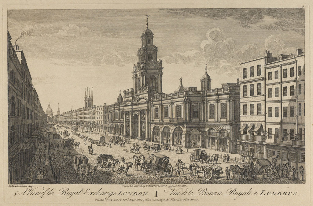 Detail of View of the Royal Exchange London, 1751 by Thomas Bowles