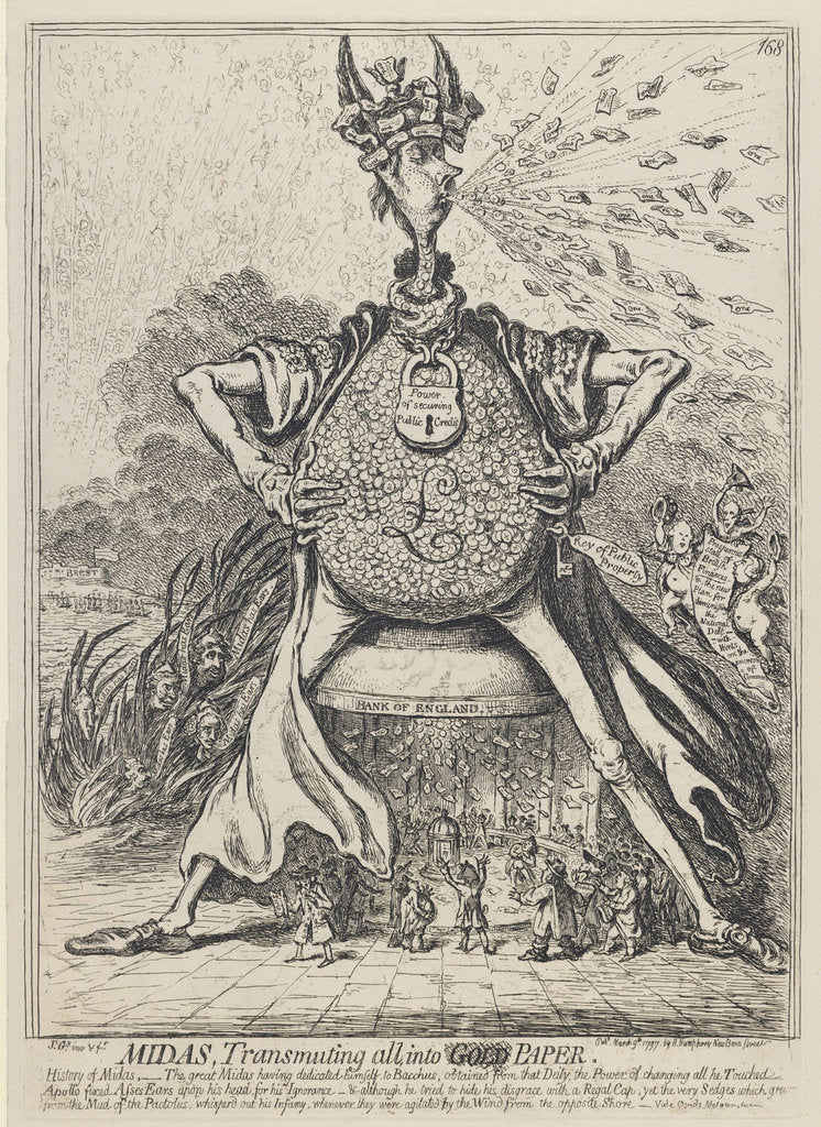 Detail of Midas, Transmuting all into Gold Paper, 1797 by James Gillray