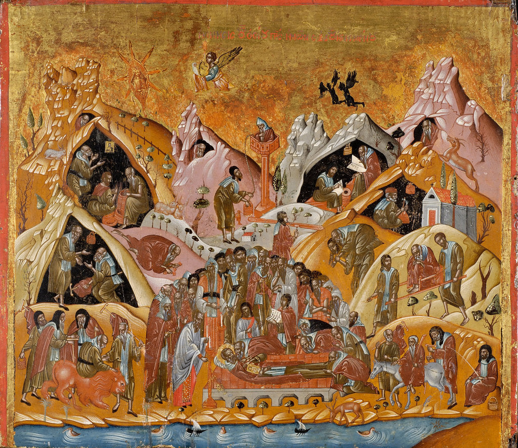 Detail of The Dormition of Saint Sabbas the Sanctified, End of 16th cen by Byzantine icon