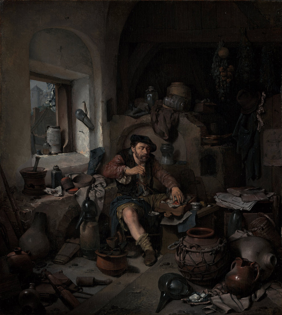 Detail of The Alchemist, 1663 by Cornelis Pietersz. Bega