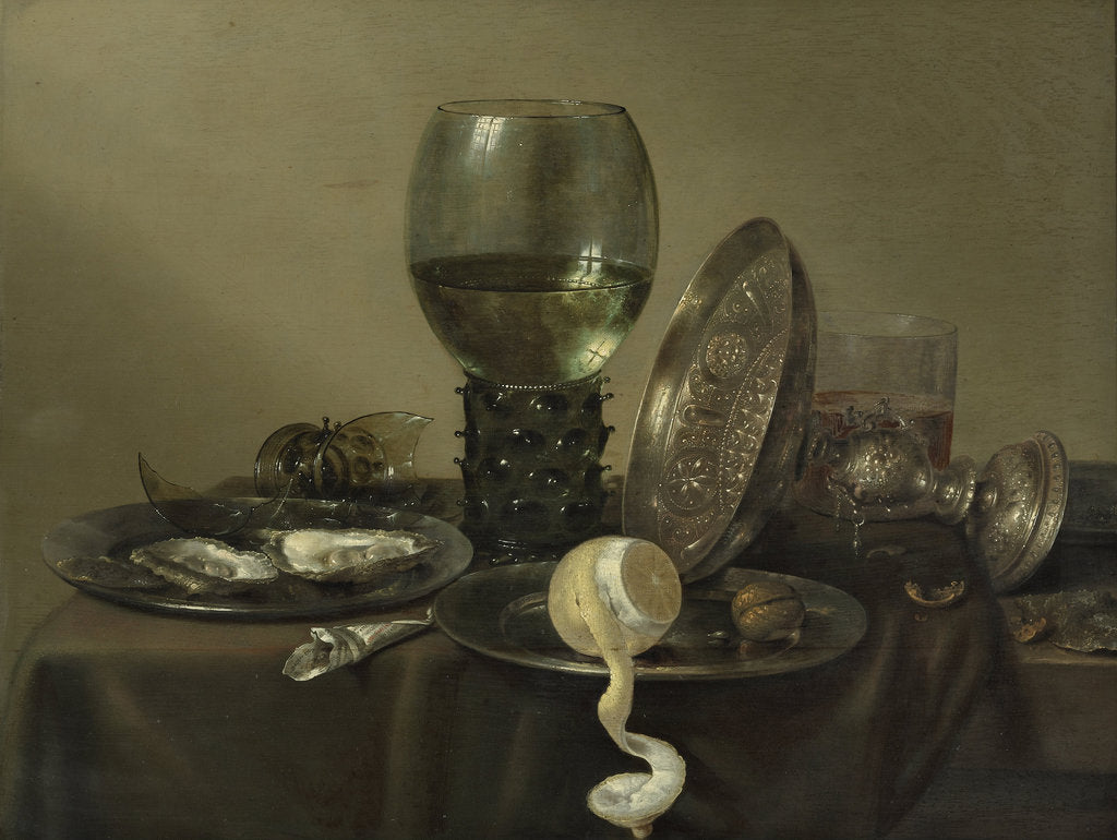 Detail of Still Life with Oysters, a Rummer, a Lemon and a Silver Bowl, 1634 by Willem Claesz Heda
