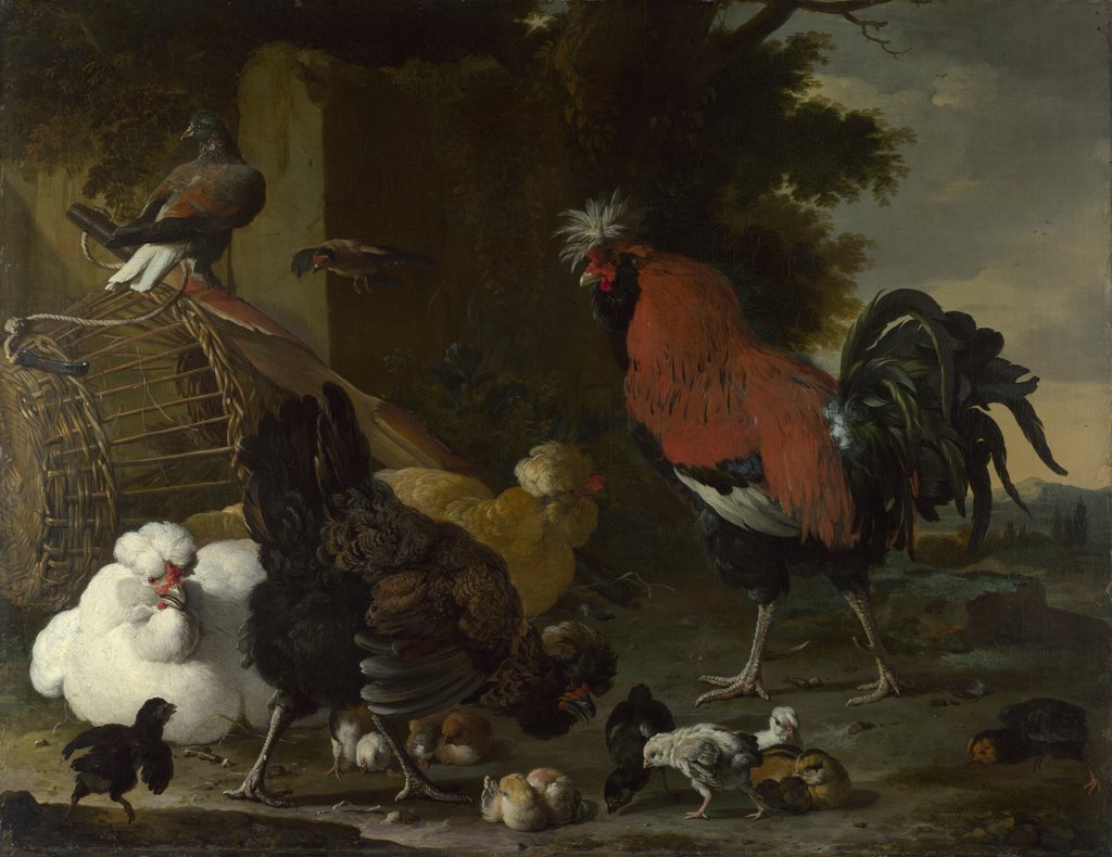 Detail of A Cock, Hens and Chicks, ca 1668-1670 by Melchior de Hondecoeter