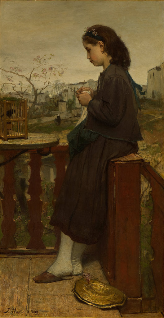 Detail of Girl knitting on a balcony, Montmartre, 1869 by Jacob Maris