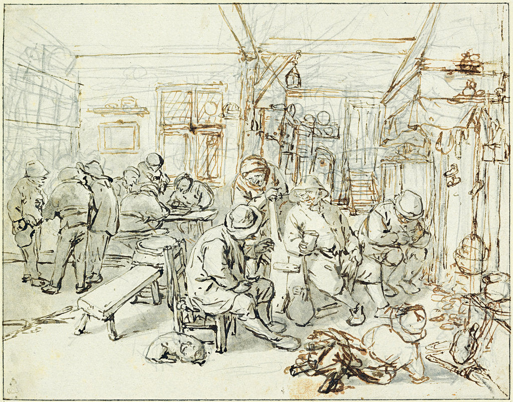 Detail of Company of Peasants in a Tavern, ca 1675 by Adriaen Jansz van Ostade