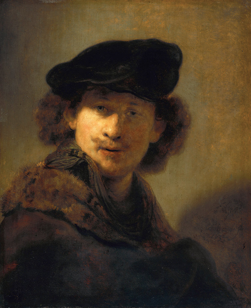 Detail of Self-Portrait with Velvet Beret by Rembrandt (Rembrandt van Rijn)