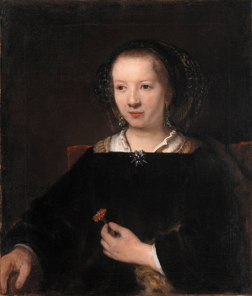 Detail of Young Woman with a Carnation, 1656 by Rembrandt van Rhijn