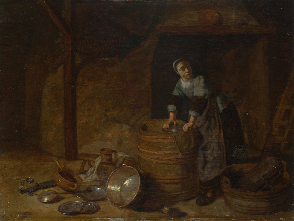 Detail of A Woman scouring a Pot, c. 1650-1660 by Pieter van den Bosch