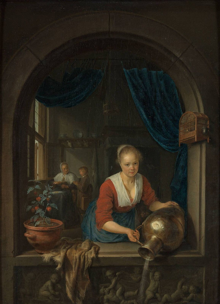 Detail of Maid at the window, c. 1660 by Gerard Dou