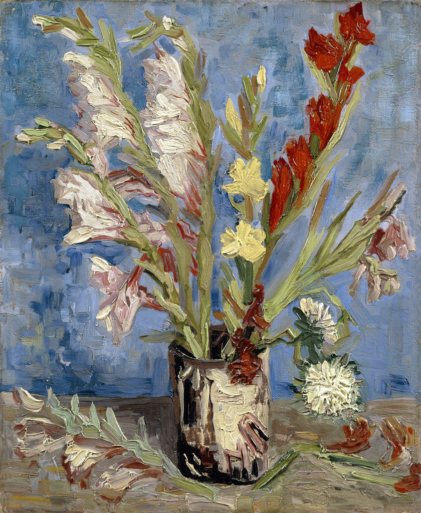 Detail of Vase with gladioli and China asters by Vincent Van Gogh