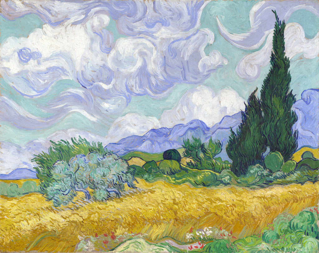 Detail of A Wheatfield, with Cypresses by Vincent Van Gogh