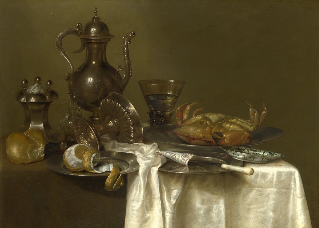 Detail of Still Life: Pewter, Silver Vessels and a Crab, ca 1636 by Willem Claesz Heda