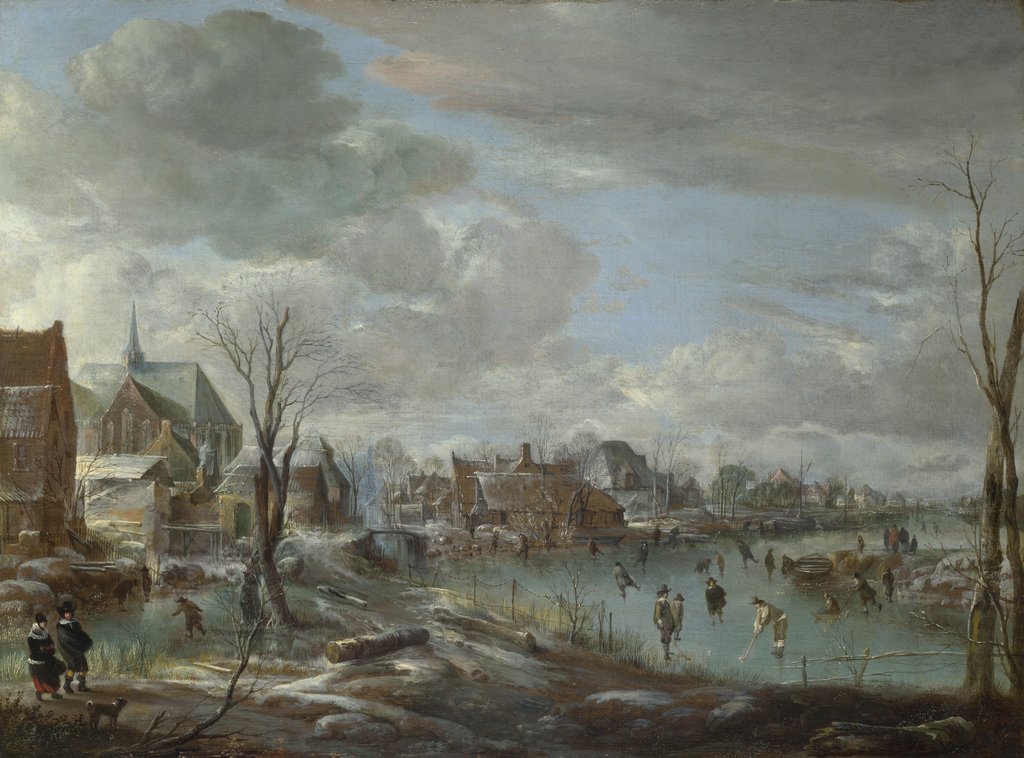 Detail of A Frozen River near a Village, with Golfers and Skaters, c. 1647-1648 by Aert van der Neer