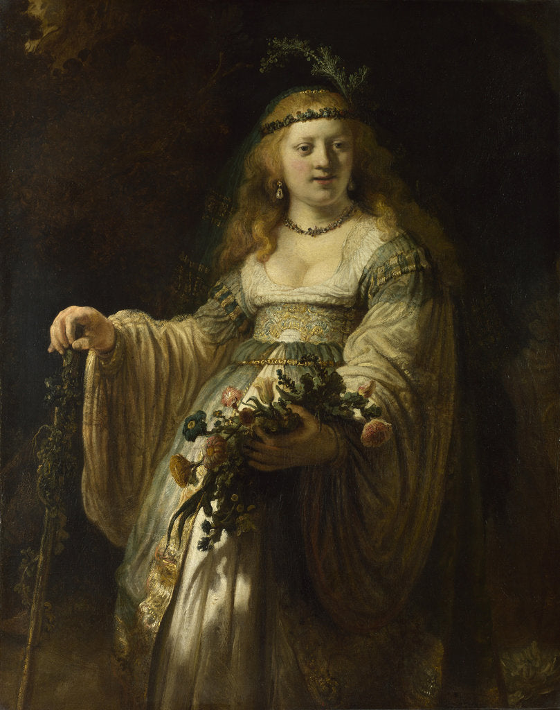 Detail of Saskia van Uylenburgh in Arcadian Costume, 1635 by Rembrandt van Rhijn