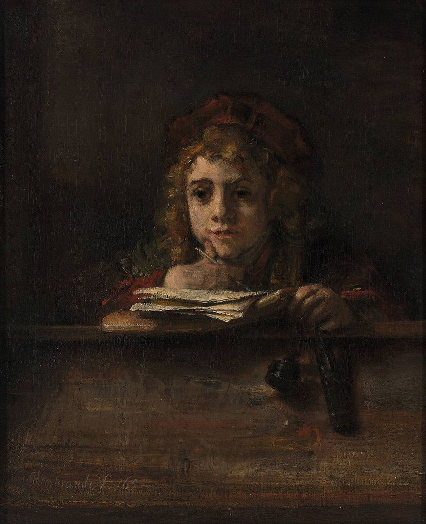 Detail of Titus at his desk, 1655 by Rembrandt van Rhijn
