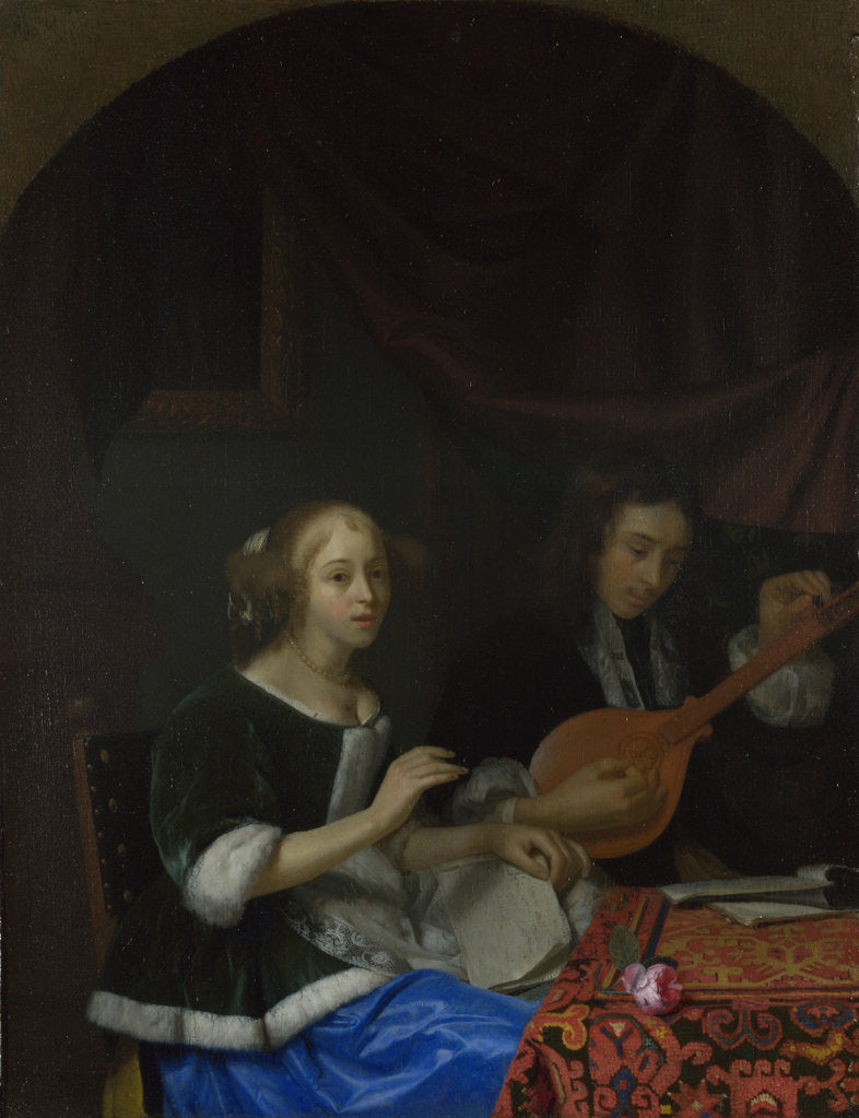 Detail of A Woman singing and a Man with a Cittern, ca. 1665-1667 by Godfried Cornelisz Schalcken