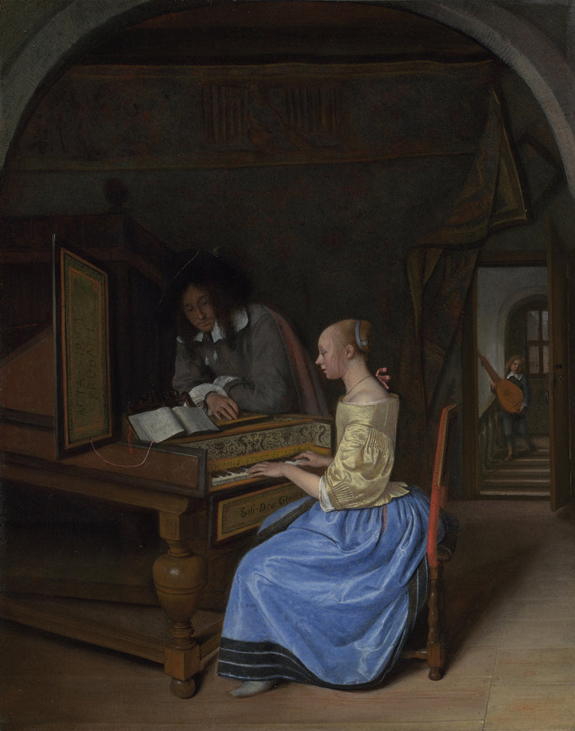 Detail of A Young Woman playing a Harpsichord, c. 1660 by Jan Havicksz Steen