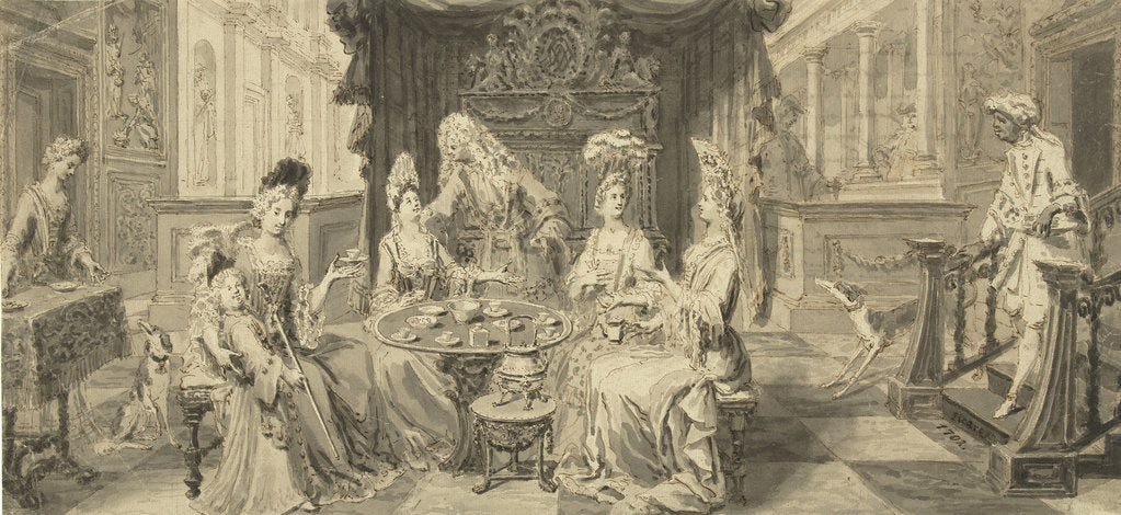 Detail of Elegant Society at Round Table, um 1700 by Philip Tidemann