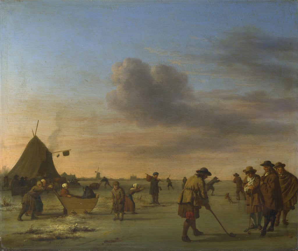 Detail of Golfers on the Ice near Haarlem, 1668 by Adriaen van de Velde