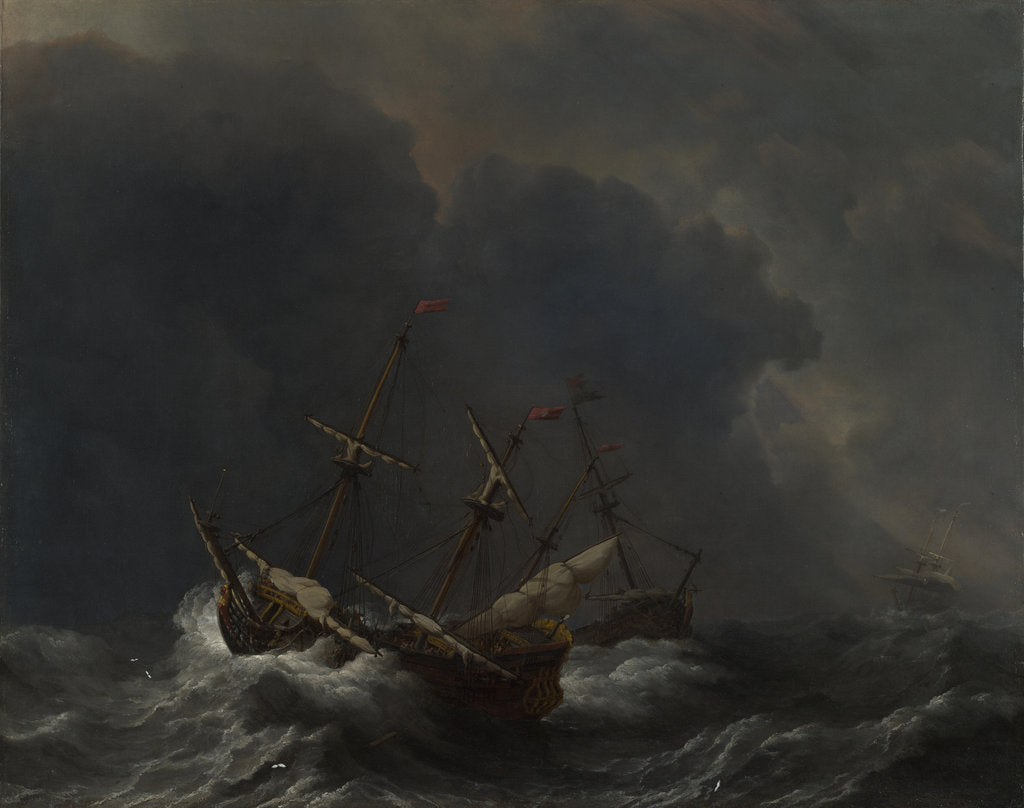 Detail of Three Ships in a Gale, 1673 by Willem van de Velde the Younger