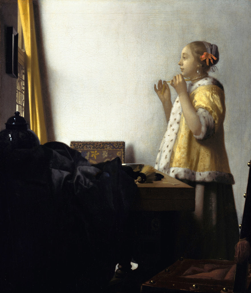Detail of Young Woman with a Pearl Necklace, ca 1662 by Jan Vermeer