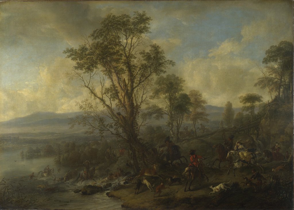 Detail of A Stag Hunt, ca 1665 by Philips Wouwerman