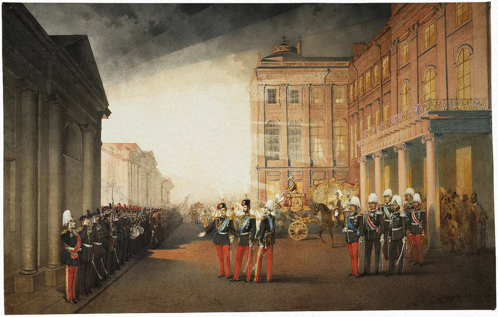 Detail of Parade in front of the Anichkov Palace on 26 February 1870, 1870 by Mihály Zichy