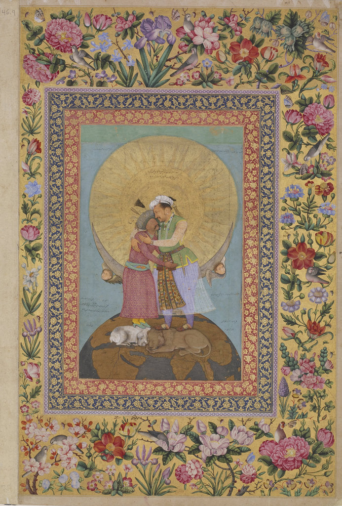 Detail of Jahangirs Dream. Abbas I, Shah of Persia (left) and Jahangir, Emperor of India, c. 1620 by Abu al-Hasan