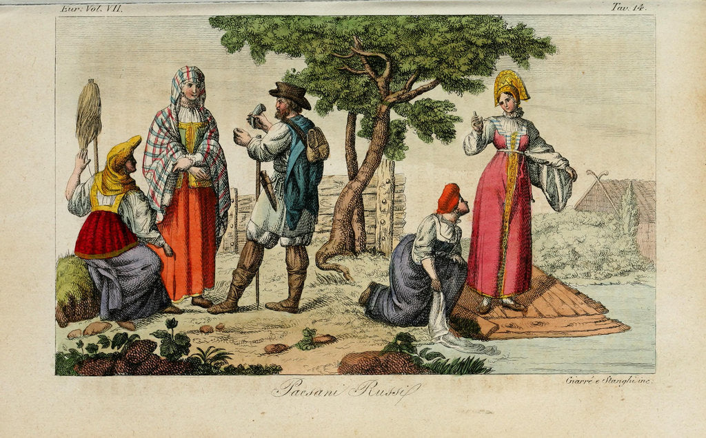 Detail of Russian Peasants. Illustration from Il costume antico e moderno o storia del governo? by Giulio Ferrario, 1831 by Luigi Giarrè