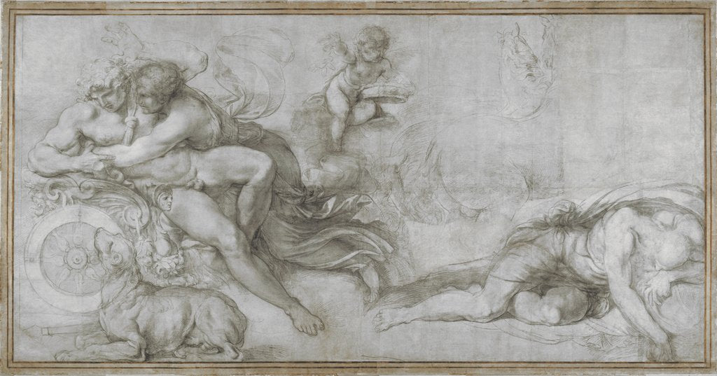 Detail of Cephalus carried off by Aurora in her Chariot (Cartoon for a fresco in the Gallery of the Palazzo Farnese, Rome), c. 1599 by Agostino Carracci