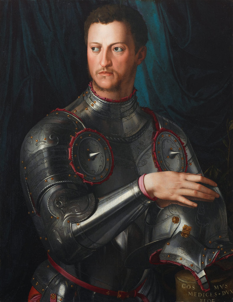 Detail of Portrait of Grand Duke of Tuscany Cosimo I de Medici in armour, ca 1545 by Agnolo Bronzino