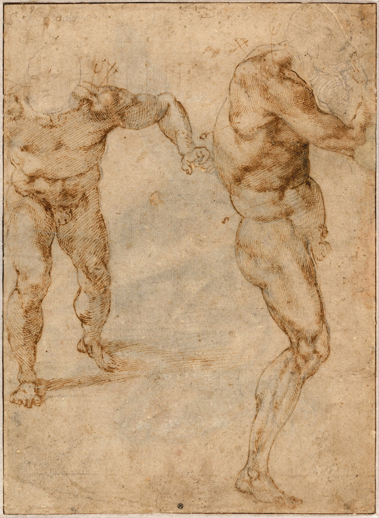 Detail of Two Nude Studies of a Man Storming Forward and Another Turning to the Right, c. 1504 by Michelangelo Buonarroti