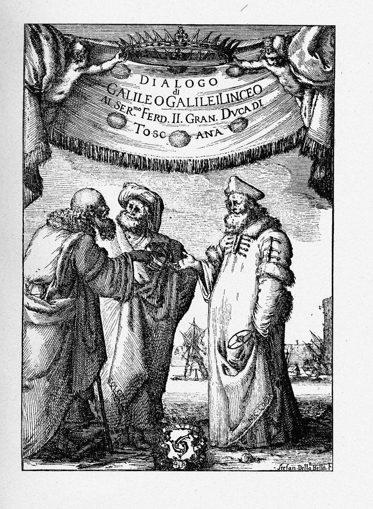 Detail of Frontispiece of the Dialogue Concerning the Two Chief World Systems by Galileo Galilei, 1632 by Stefano Della Bella